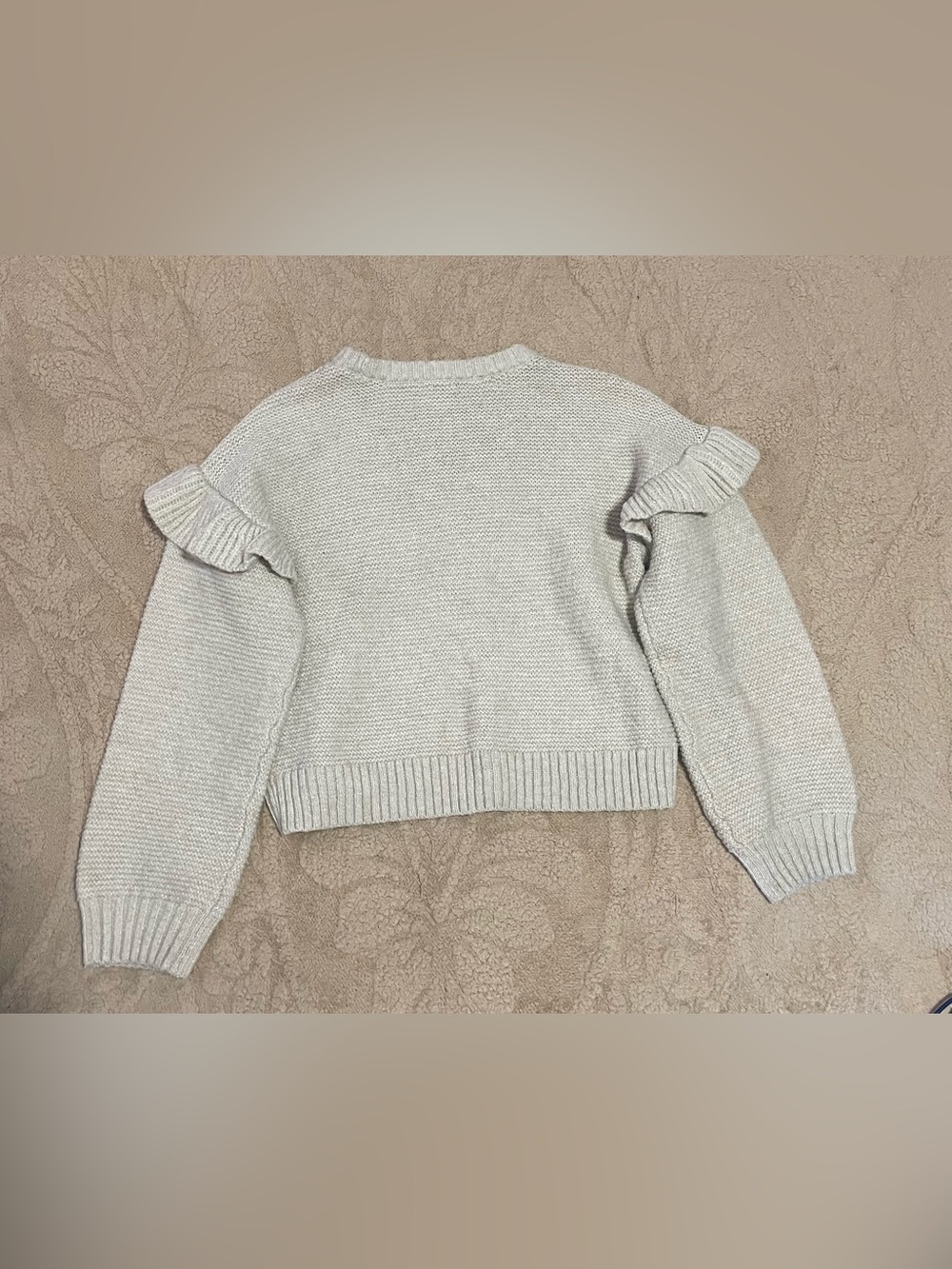 Old Navy Cream Cable-Knit Ruffle Sleeve Crewneck Sweater - Picture 2 of 3